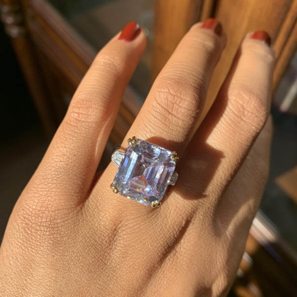 ZenoJewels Three Stone Emerald Cut Engagement Ring